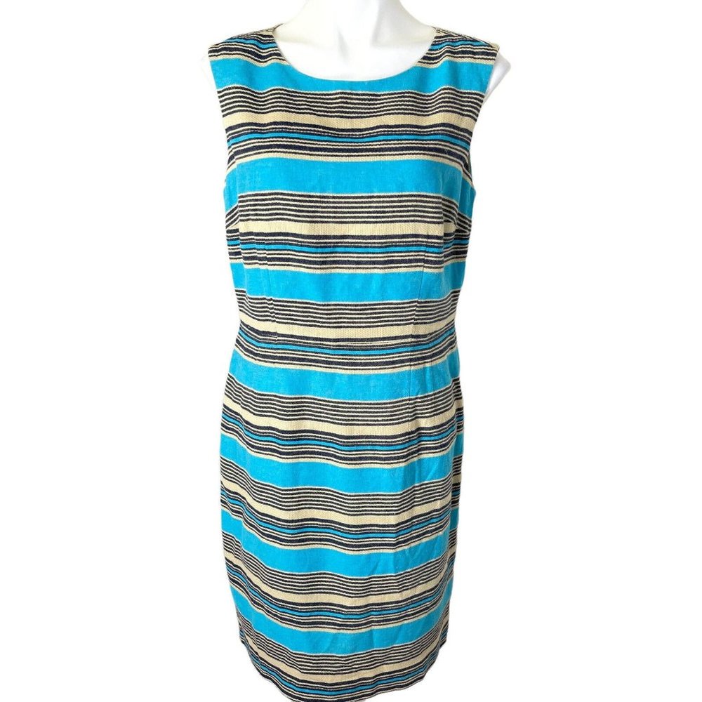 The Limited dress size 12 linen blend blue multi women dress. Excellent cond